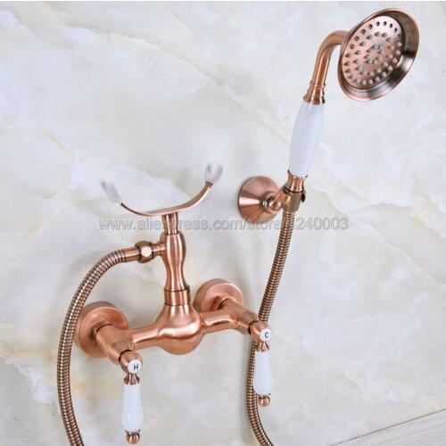 Antique Red CopperBathroom Faucet Mixer Tap Wall Mounted Hand Held Shower Head Kit Shower Faucet Sets Kna357