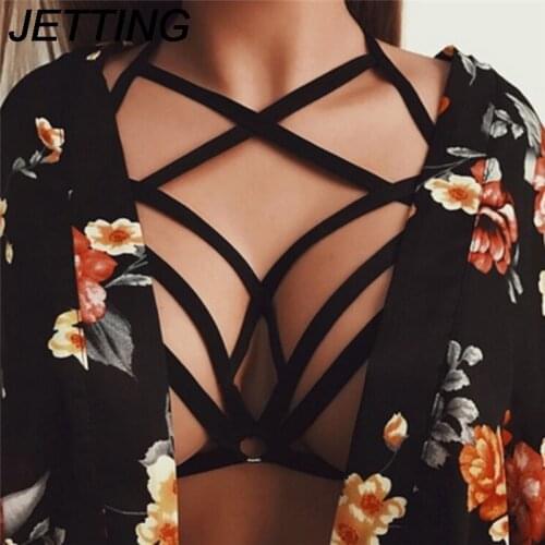 1PC Sexy Goth Women Hollow Out Elastic Bandage Cage Strappy Halter Cupless Bra Bustier Crop Tops
