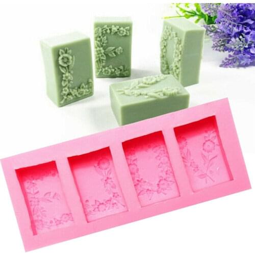 DIY Rectangular Flower Flexible Silicone Mold 3D Candle Soap Cake Mould Bake Chocolate Resin Clay Crafts Cupcake Decoration Tool