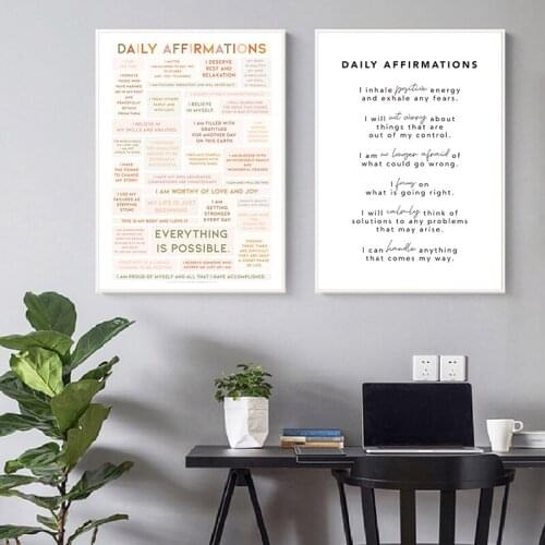 Daily Affirmations Inspirational Quote Posters and Prints Encouragement Mantras Wall Art Picture Canvas Painting Home Room Decor