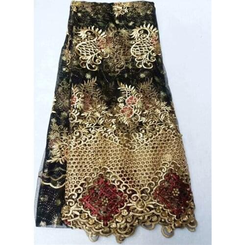 French Lace Fabric 2018 High Quality Lace Net African Lace Fabric With Beads Lace Fabrics For Wedding Black golden red