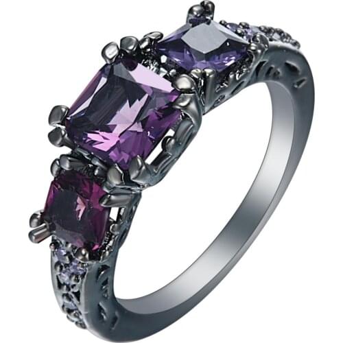 Hainon New Black Gold Color Promise Rings New Fashion Jewelry Gift Square Purple Cubic Zircon Engagement Ring for women