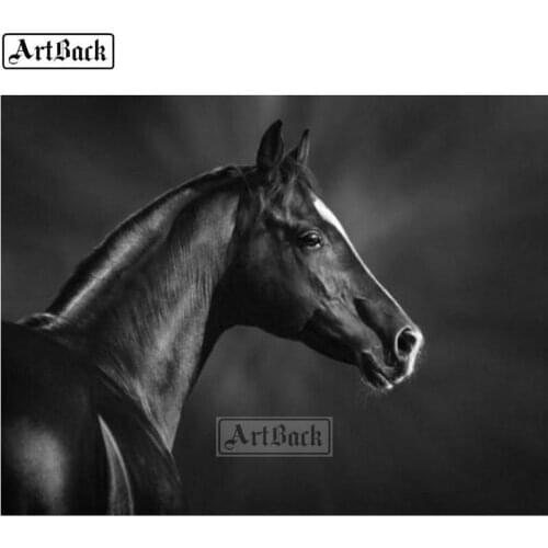 ARTBACK Black horse diamond painting cross stitch 5d full square animal 3d diamond mosaic crafts home decoration