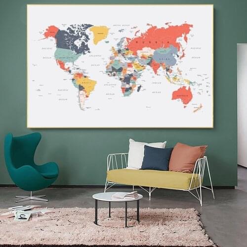 Canvas Paintings World Map Poster Print Colorful Wall Art Wall Picture for Living Room Home Decor Posters and Prints Cuadros