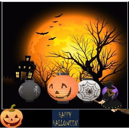 Halloween Round Paper Lantern LED Hanging Bat/Spider Lamp Halloween Home Party Decoration Holiday Supplies Paper Lamp