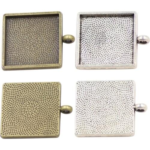 ZHUBI Square Support Bezel Trays Time Gemstone 20/25mm Cabochon Base Sterling Silver Plated DIY Jewelry Accessories Alloy Parts