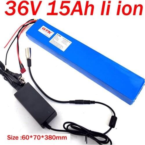 GTK customize long size 36v 15ah lithium ion battery 18650 li ion battery with BMS 10S for 500w 750w scooter ebike +2A charger