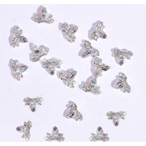 M1hX 10Pcs/lot Silver Crown 3D Nail Charm 11mm x 9mm Rhinestone Decor Nail Art Jewelry Crown Dangle Nail Stud Metal Sticker
