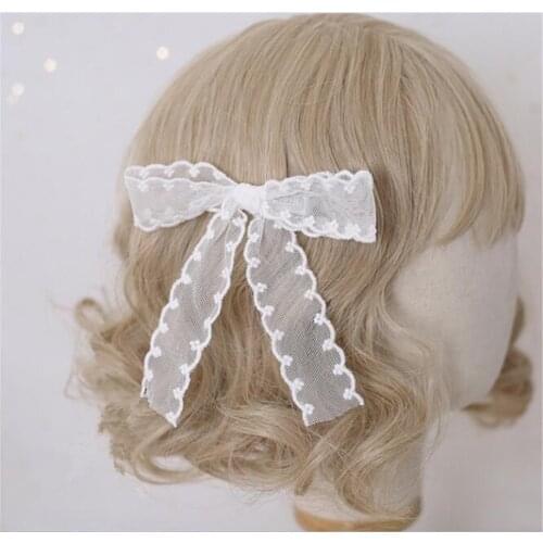 Sweet Lolita Girl White Lace Bow Hairpin Handmade Bowknot Hair Circle Hair Accessories D283