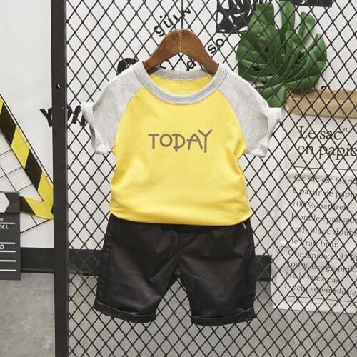 Fashion Summer Kids Baby Boys Outfit Suit Cotton Clothes Set Toddler Solid Casual T-shirts Tops Short Pants 2Pcs Set 2-7years