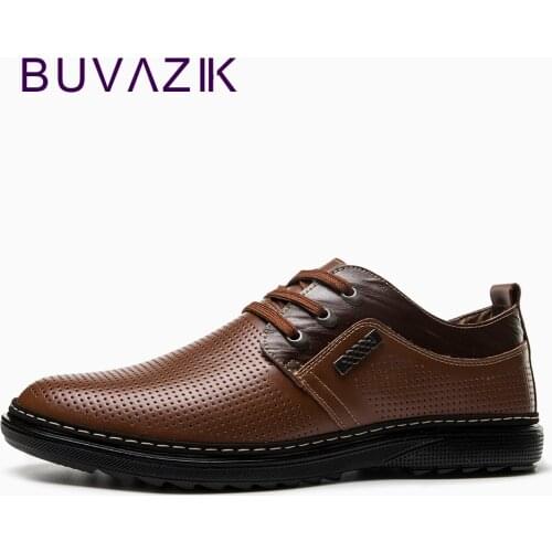 BUVAZIK new arrived 2018 summer leather shoes men Perforated hollow casual ventilation oxfords breathable casual leather shoes