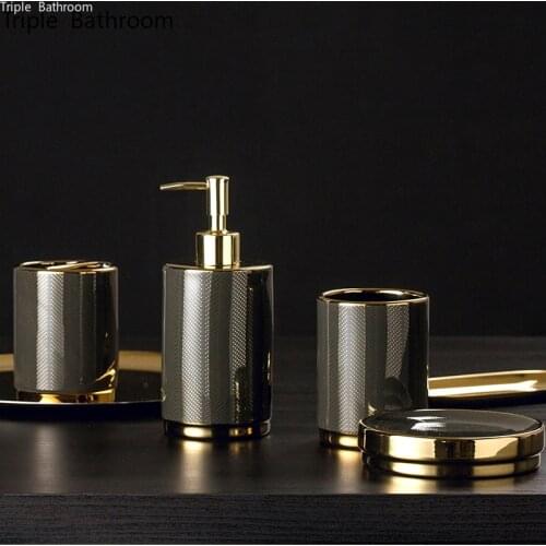 Light Luxury Wash Four Piece Set Ceramic Soap Dish Toothbrush Holder Mouth Cup Liquid Soap Bottle Bathroom Accessories Set