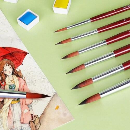 6 watercolor pens set nylon wool wooden handle watercolor round tip pens washable water chalk professional art painting supplies