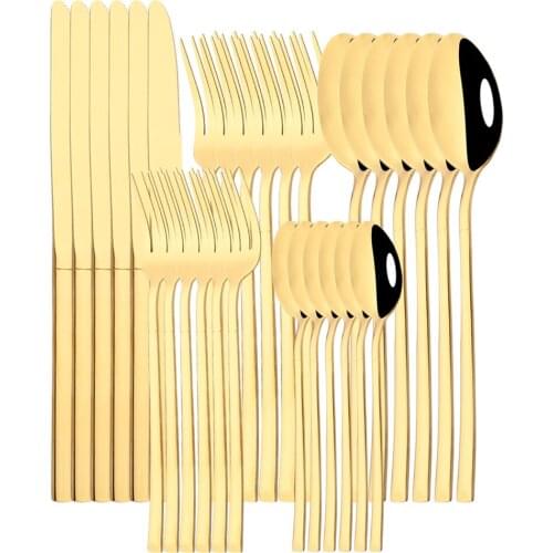 6/30Pcs Gold Cutlery Set Party Knife Fork Coffee Spoon Dinnerware Set Stainless Steel Tableware Set Western Kitchen Flatware Set