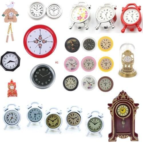 1:12 Scale Wall Alarm Clock Mini Dollhouse Miniature Toys Doll Kitchen Living Room Furniture Accessories Home Decoration