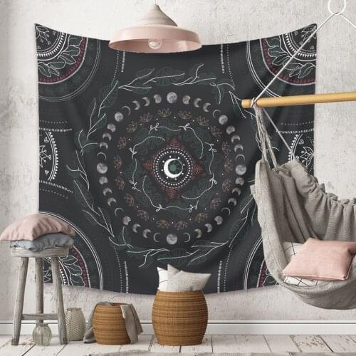 Moon Phase Tapestry Wall Hanging Botanical Celestial Floral Wall Tapestry Bohemian Tapestry Brushed Flower Wall Dorm Decor