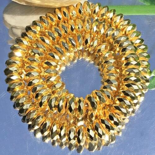 Natural Faceted Gold Hematite Stone Beads 4 6 8 10mm Flat Round Rondelle Spacer Loose Bead For Jewelry Making DIY Charm Bracelet