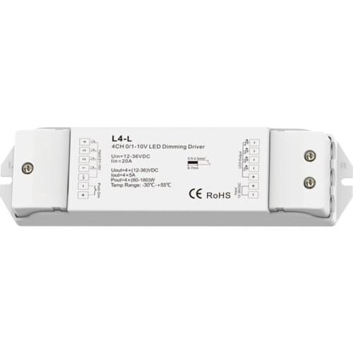 New 0-10V Led Strip Dimmable Driver;5A*4CH 12V-36VDC 4 Channel 1-10V Dimming Constant Voltage Dim Power Driver Push Dim