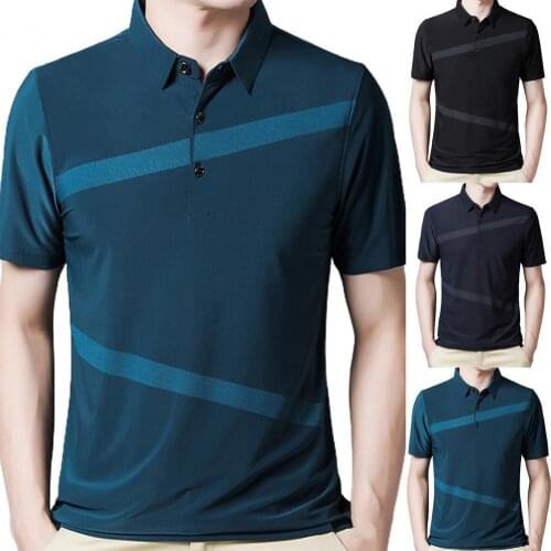 2021 New Men Shirt Turn-down Collar Short Sleeve Cloth Striped Printing Shirt Tops for Summer