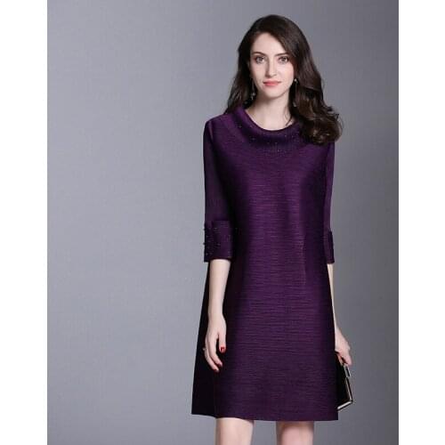 Autumn New Miyake Dress Still Pleated Dress Pile Collar Loose Large Size Red Slim Pleats Dresses