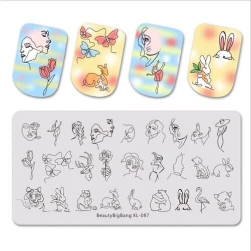 Stamping Plates Nail Art Face Flower Animals Unicorn Geometry Image Stainless Steel Rectangle Nail Template Stamping Plates