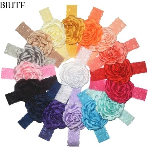 17pcs/lot Burned Satin Peony Flower Lace Headband Princess Girl Lovely Christmas Headwear Leave Color Choice HB011