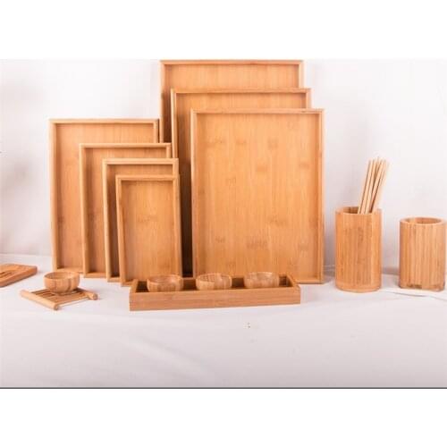 Rectangular Wooden Bamboo Tray Household Teaware Pallet Kitchen Baking Cuisine Storage Trays Outdoor Barbecue Food Container