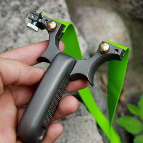 Titanium Alloy Metal Slingshot Catapult Sling Shot Marble Powerful Sling Shot Hunting and Fishing Flat Rubber Band