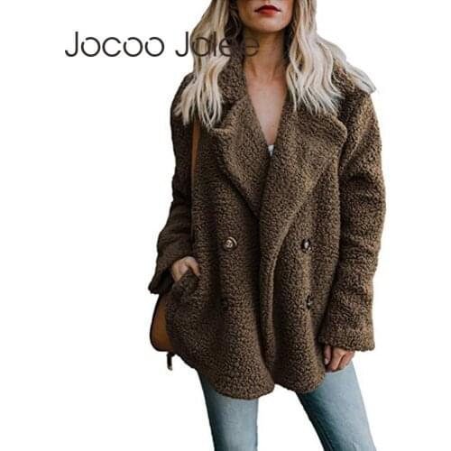 Jocoo Jolee Elegant Faux Fur Coat Women Autumn Winter Warm Soft Jacket Female Plush Overcoat Pocket Casual Teddy Outwear