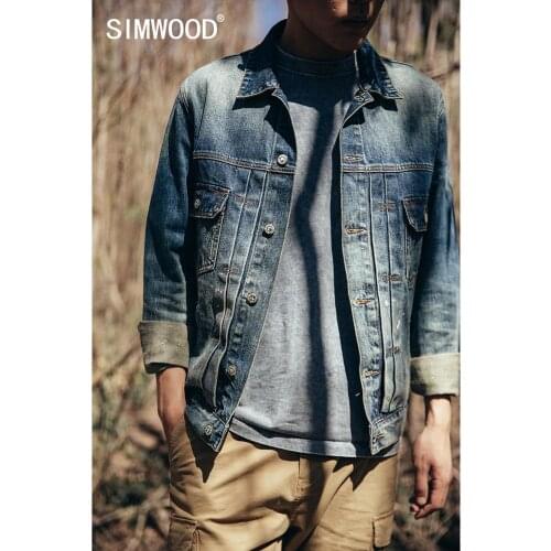 SIMWOOD 2021 Spring Winter New Denim Jackets Environmental Friendly Laser Washed Vintage Paint Splatter Plus Size Coats SJ130985