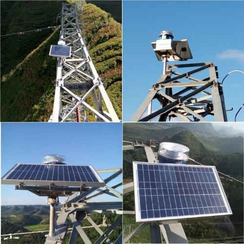 Solar power 2000cd light intensity ICAO Medium Intensity Aircraft Warning Light installed on electric power tower 6-10W
