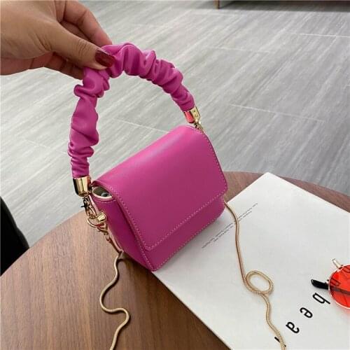 Super Mini Lipstick Bags with Short Handles Folds PU Leather Shoulder Bags for Women 2021 Totes Handbags Crossbody Bags