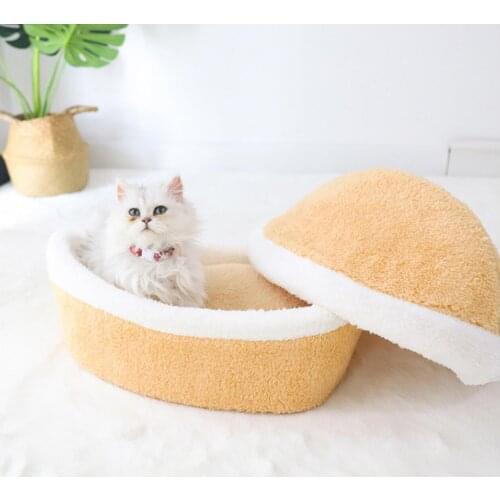 Warm Cat Bed House Hamburger Bed Disassemblability Windproof Pet Puppy Nest Shell Hiding Burger Bun for Winter