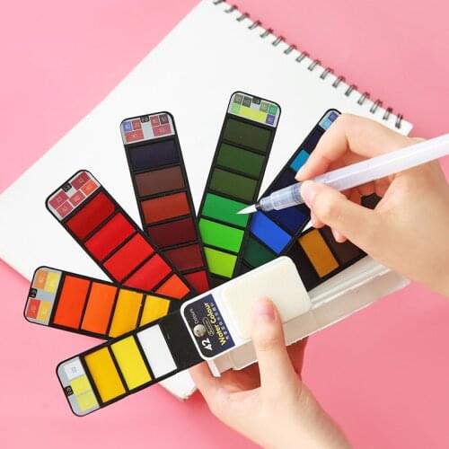 Superior 18/25/33/42 Solid Watercolor Paint Set With Water Brush Pen Foldable Travel Water Color Pigment School Suppies