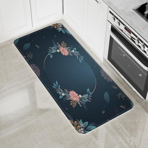 Green Flowers Entrance Doormat Bathroom Washable Non-Slip Kitchen Floor Mat Bedroom Living Room Bedside Area Rugs Modern Carpet