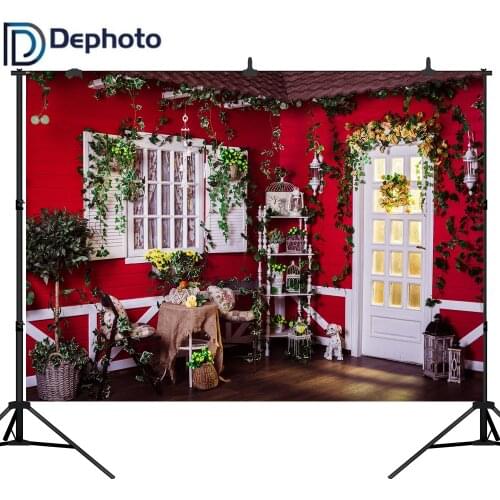Dephoto Photography Backdrop Red House Family Party Decor Children Birthday New Background Photocall Customize Photo Printed