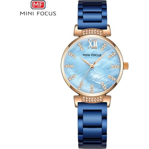 MINI FOCUS Marine Elegant Women Watches Quartz Clock Stainless Steel Strap Crystal Decoration Top Brand Luxury Dress Wristwatch
