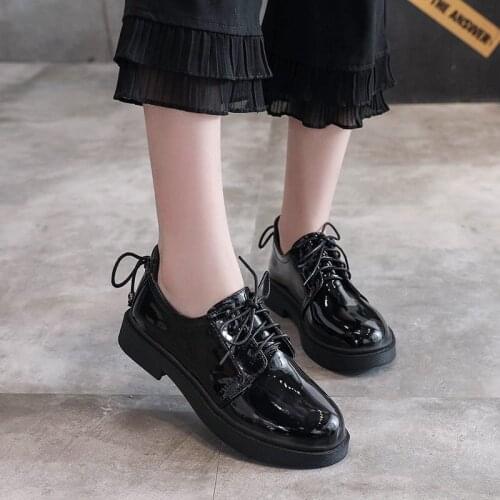 Solid Leather Casual Shoes Woman Flats Oxford Shoes for Women New Autumn Winter Lace Up Thick Bottom Round Toe Platform Shoes