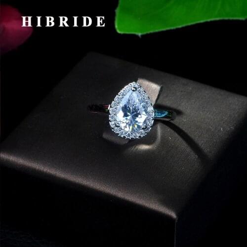 HIBRIDE Brand Luxury Big Water Drop Cubic Zirconia Stone Adjustable Open Ring For Women Party Evening Jewelry R-10