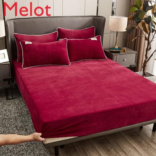 Winter Warm Solid Flannel Elastic Band Bed Sheet Mattress Cover Super Soft Queen Bed Sheet and Pillowcase Bedding