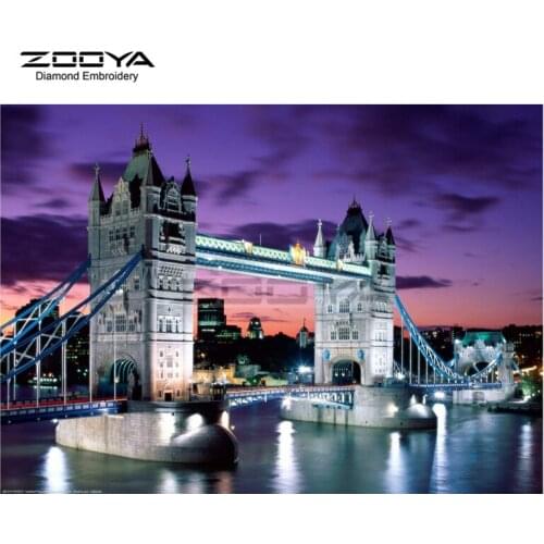 ZOOYA Diamond Embroidery 5D DIY Diamond Painting Night City Tower Bridge Diamond Painting Cross Stitch Rhinestone Mosaic BJ1689