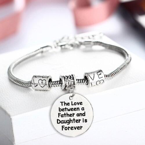 12PC Fathers Day Gifts The Love Between A Father And Daughter Is Forever Bangles Family Dad Daddy Papa Love Bead Bracelets Hot