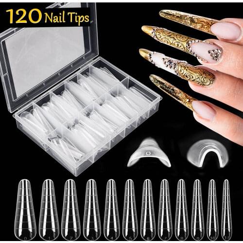 120pcs Almond Dual Nail Form False Nail Tips Poly Nail Gel System UV Acrylic DIY Nail Decoration Nail Art Mold