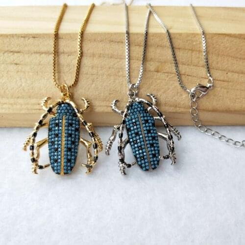 6 Pieces Mix Color Micro Pave blue stone Longicorn Insect charm PendantJewelry Findings DIY necklace for Women NK365