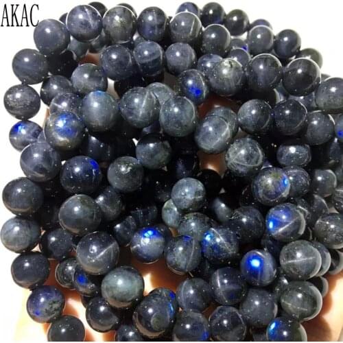 AKAC 8-10mm natural black labradorite bracelet gemstone for women men bracelet