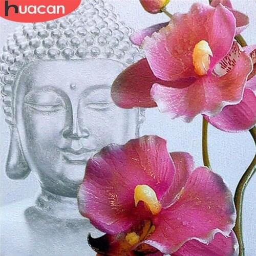 HUACAN 5D Diamond Painting Buddha Religious Handicraft DIY Diamond Embroidery Cross Stitch Orchid Mosaic Rhinestones Pictures