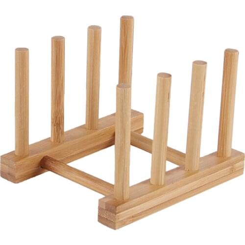 Bamboo Wooden Dish Rack Plate Rack Stand Pot Lid Shelves Kitchen Cabinet Organizer for Cup Cutting Board Bowl Drying Rack