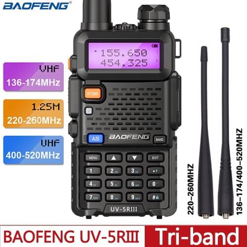 BaoFeng UV-5R III Tri-Band 136-174/220-260/400-520Mhz Walkie Talkie Two Antennas 10km Long Range Ham CB Radio UV- 5RX3