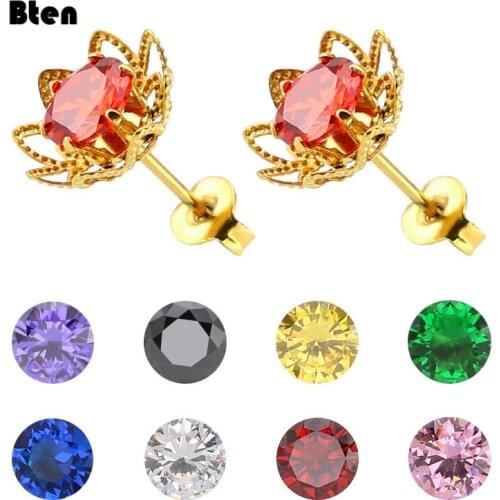 Bten New Design Lotus Flower Zircon Earrings For Women Girls Gift Hot Sale Fashion Stainless Steel jewelry