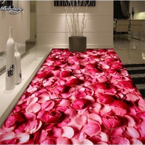 Beibehang 3d custom large fresco romantic rose petals 3D living room bathroom 3d floor waterproof wear thickening pvc plastic